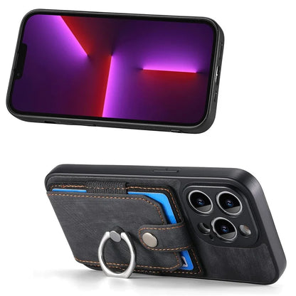D2 For iPhone 13 Pro Case Ring Holder Kickstand TPU+PU Leather Phone Shell