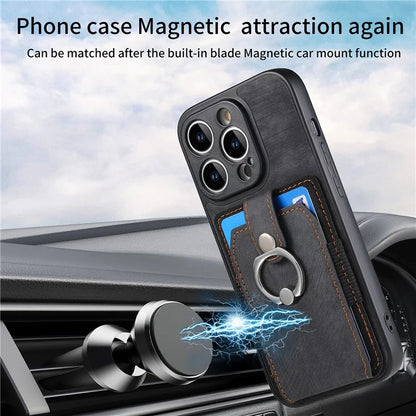 D2 For iPhone 13 Pro Case Ring Holder Kickstand TPU+PU Leather Phone Shell