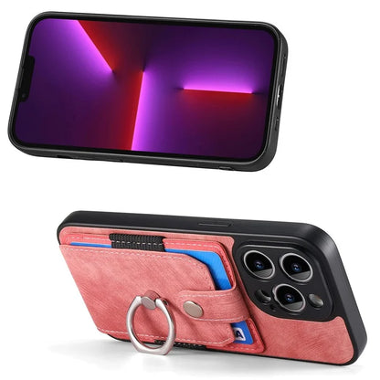 D2 For iPhone 13 Pro Case Ring Holder Kickstand TPU+PU Leather Phone Shell