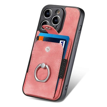 D2 For iPhone 13 Pro Case Ring Holder Kickstand TPU+PU Leather Phone Shell