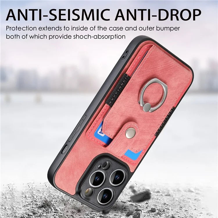 D2 For iPhone 13 Pro Case Ring Holder Kickstand TPU+PU Leather Phone Shell