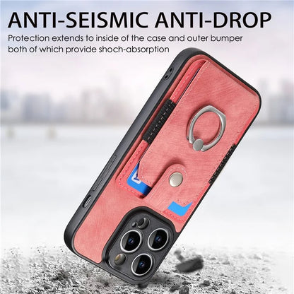 D2 For iPhone 13 Pro Case Ring Holder Kickstand TPU+PU Leather Phone Shell