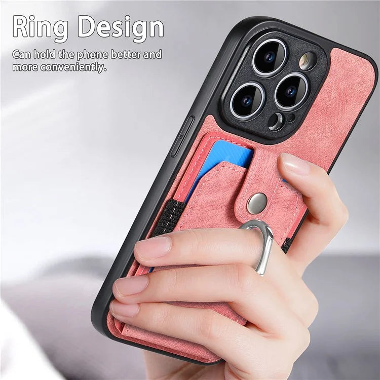 D2 For iPhone 13 Pro Case Ring Holder Kickstand TPU+PU Leather Phone Shell