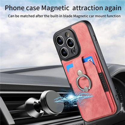 D2 For iPhone 13 Pro Case Ring Holder Kickstand TPU+PU Leather Phone Shell