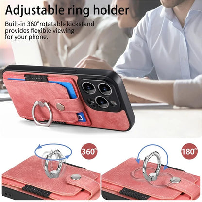 D2 For iPhone 13 Pro Case Ring Holder Kickstand TPU+PU Leather Phone Shell