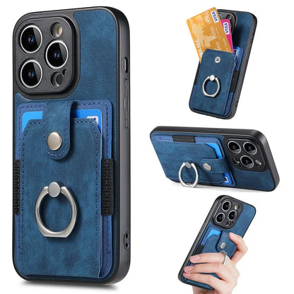 D2 For iPhone 13 Pro Case Ring Holder Kickstand TPU+PU Leather Phone Shell