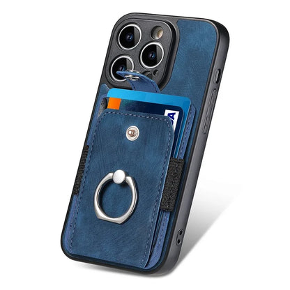D2 For iPhone 13 Pro Case Ring Holder Kickstand TPU+PU Leather Phone Shell