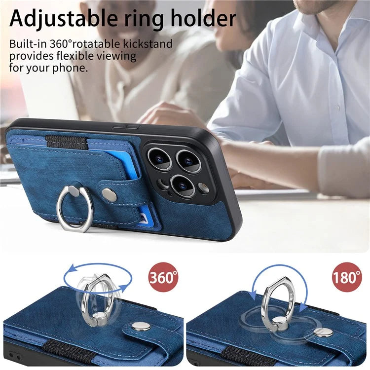 D2 For iPhone 13 Pro Case Ring Holder Kickstand TPU+PU Leather Phone Shell