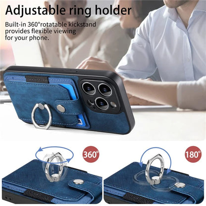 D2 For iPhone 13 Pro Case Ring Holder Kickstand TPU+PU Leather Phone Shell