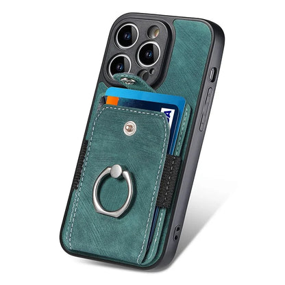 D2 For iPhone 13 Pro Case Ring Holder Kickstand TPU+PU Leather Phone Shell