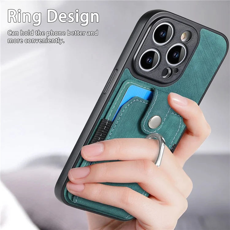D2 For iPhone 13 Pro Case Ring Holder Kickstand TPU+PU Leather Phone Shell