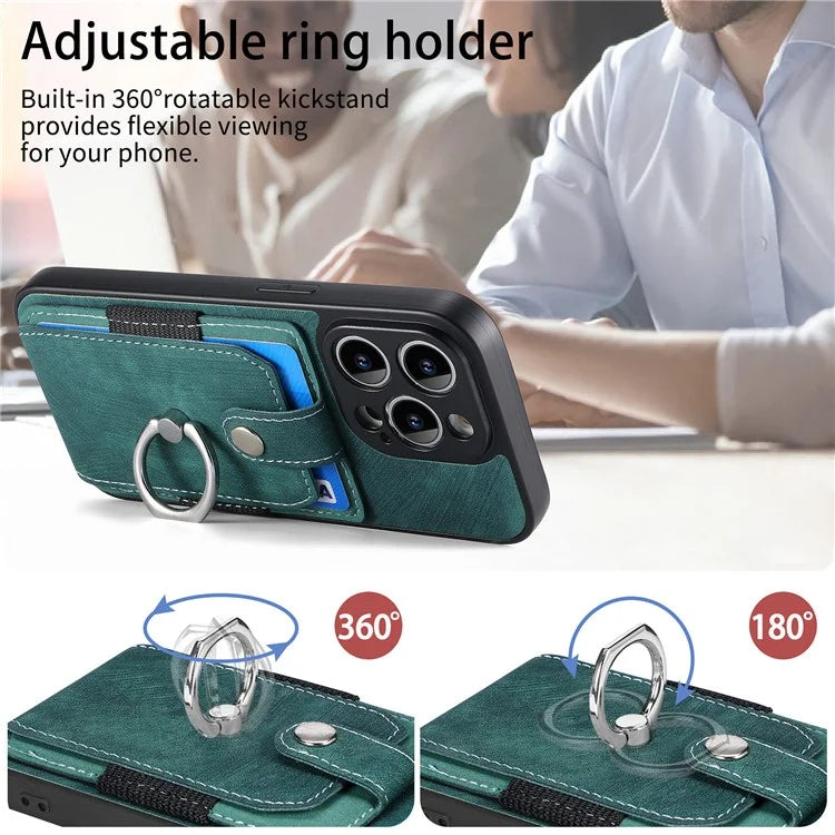 D2 For iPhone 13 Pro Case Ring Holder Kickstand TPU+PU Leather Phone Shell