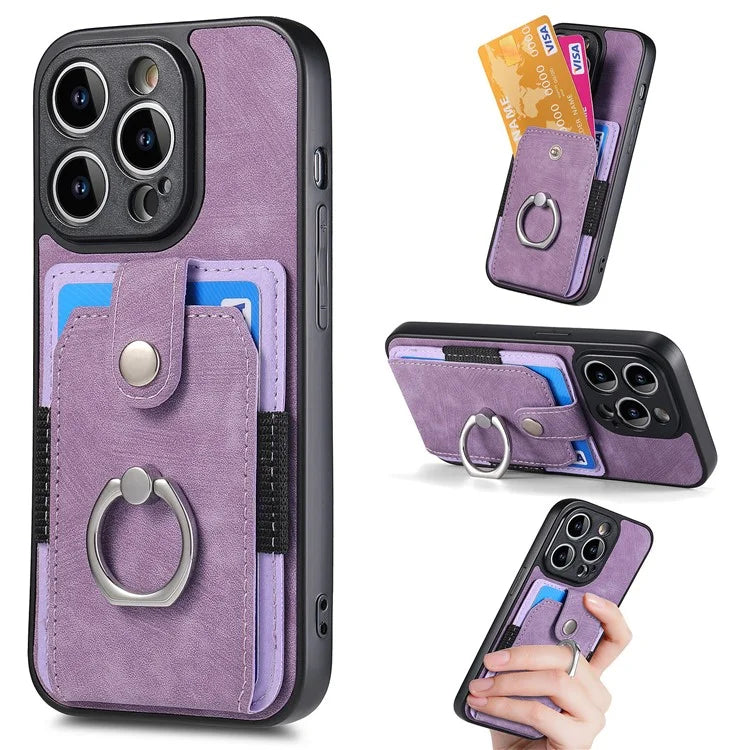 D2 For iPhone 13 Pro Case Ring Holder Kickstand TPU+PU Leather Phone Shell
