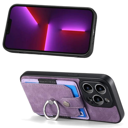 D2 For iPhone 13 Pro Case Ring Holder Kickstand TPU+PU Leather Phone Shell