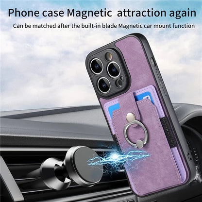 D2 For iPhone 13 Pro Case Ring Holder Kickstand TPU+PU Leather Phone Shell