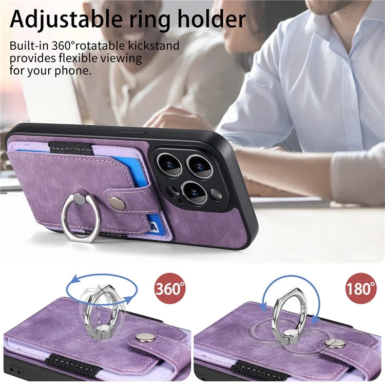 D2 For iPhone 13 Pro Case Ring Holder Kickstand TPU+PU Leather Phone Shell