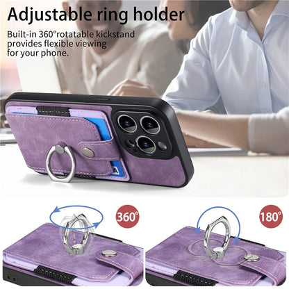 D2 For iPhone 13 Pro Case Ring Holder Kickstand TPU+PU Leather Phone Shell