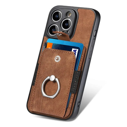 D2 For iPhone 13 Pro Case Ring Holder Kickstand TPU+PU Leather Phone Shell