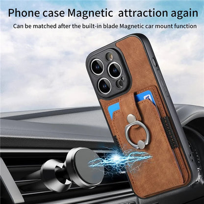 D2 For iPhone 13 Pro Case Ring Holder Kickstand TPU+PU Leather Phone Shell