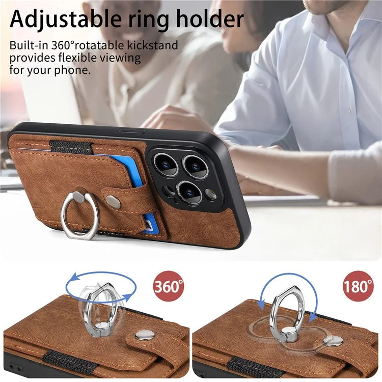 D2 For iPhone 13 Pro Case Ring Holder Kickstand TPU+PU Leather Phone Shell