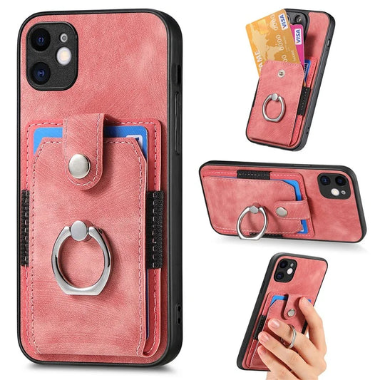 D2 For iPhone 11 Kickstand Case Shockproof TPU+PU Leather Phone Case