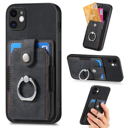 D2 For iPhone 11 Kickstand Case Shockproof TPU+PU Leather Phone Case