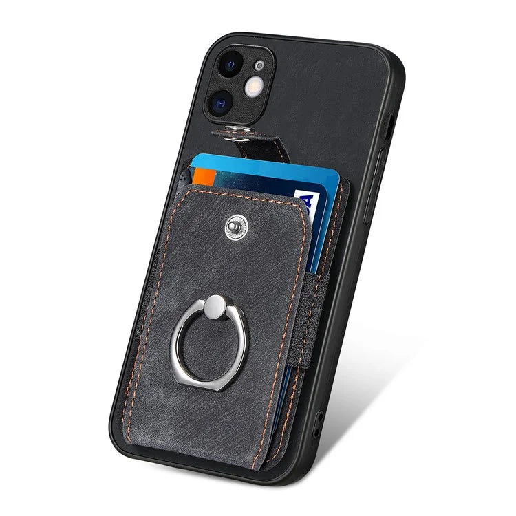 D2 For iPhone 11 Kickstand Case Shockproof TPU+PU Leather Phone Case