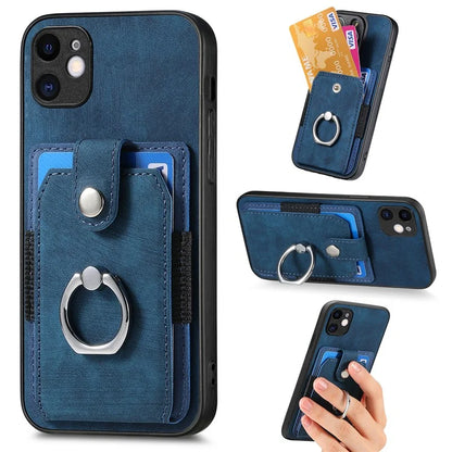 D2 For iPhone 11 Kickstand Case Shockproof TPU+PU Leather Phone Case