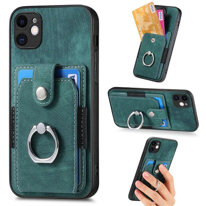 D2 For iPhone 11 Kickstand Case Shockproof TPU+PU Leather Phone Case