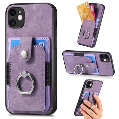 D2 For iPhone 11 Kickstand Case Shockproof TPU+PU Leather Phone Case