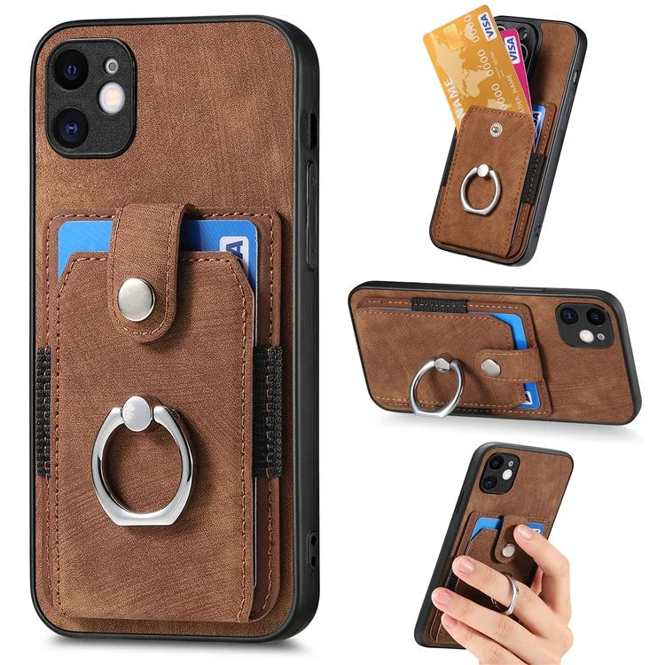 D2 For iPhone 11 Kickstand Case Shockproof TPU+PU Leather Phone Case