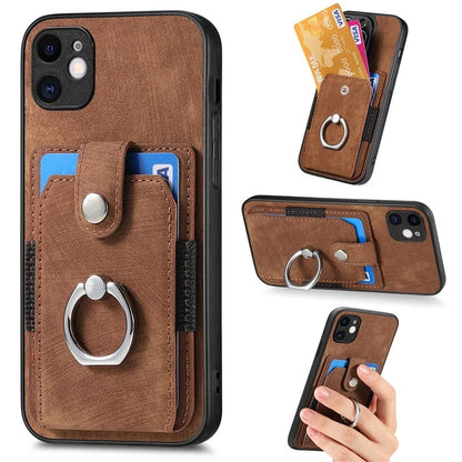 D2 For iPhone 11 Kickstand Case Shockproof TPU+PU Leather Phone Case