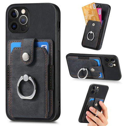 D2 For iPhone 12 Pro Max Case TPU+PU Leather Phone Shell with Kickstand