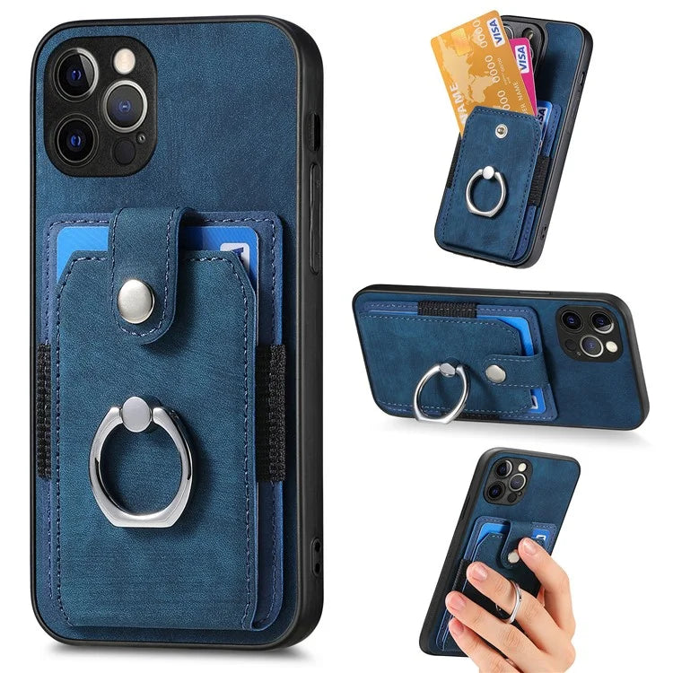 D2 For iPhone 12 Pro Max Case TPU+PU Leather Phone Shell with Kickstand