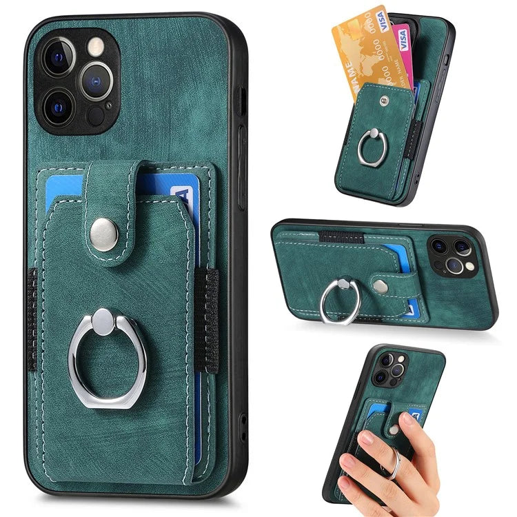 D2 For iPhone 12 Pro Max Case TPU+PU Leather Phone Shell with Kickstand