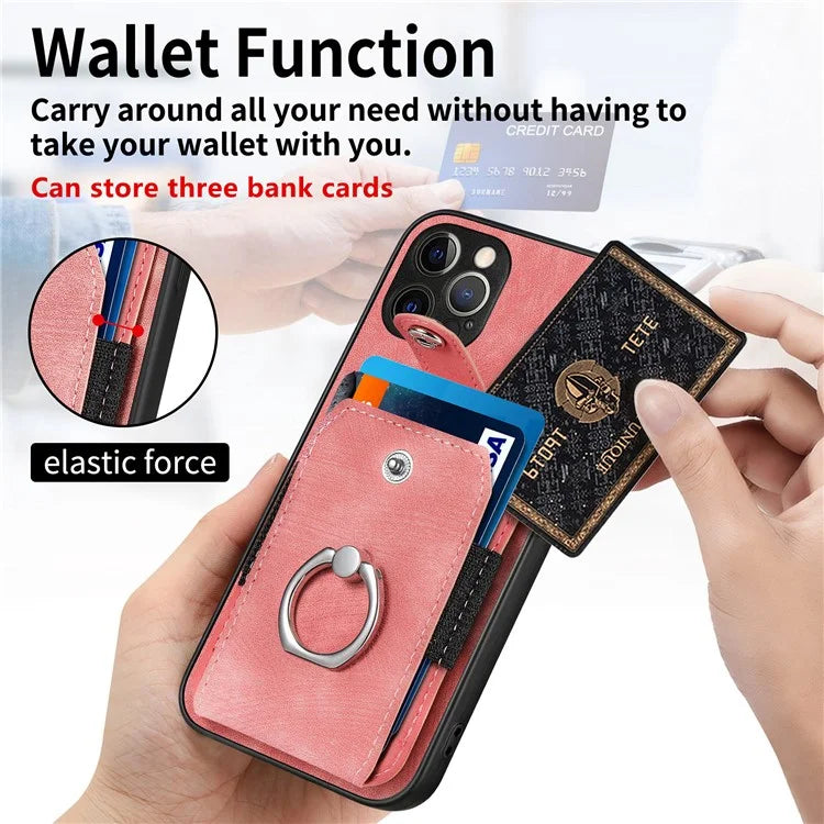 D2 For iPhone 12 Pro Max Case TPU+PU Leather Phone Shell with Kickstand