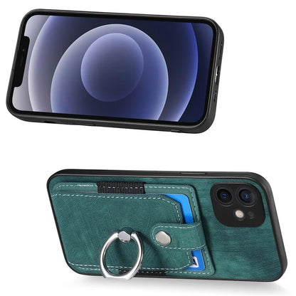 D2 For iPhone 12 6.1 inch Case Leather Rotation Ring Kickstand Phone Cover with Card Holder