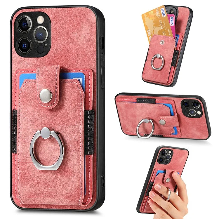 D2 For iPhone 13 Pro Max Anti-Scratch Phone Case Card Holder Ring Kickstand Phone Shell Cover
