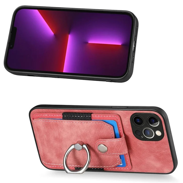 D2 For iPhone 13 Pro Max Anti-Scratch Phone Case Card Holder Ring Kickstand Phone Shell Cover