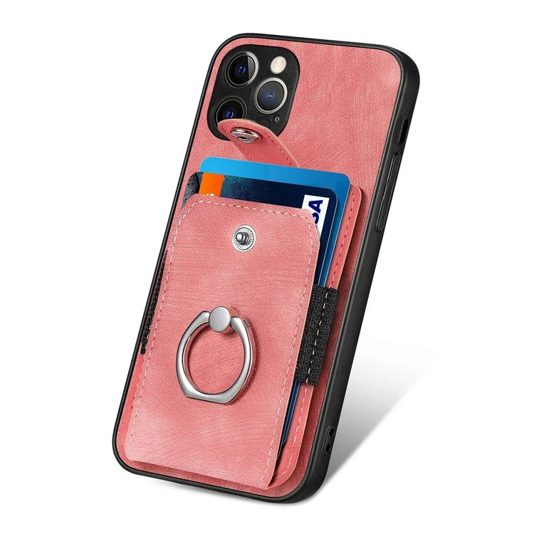 D2 For iPhone 13 Pro Max Anti-Scratch Phone Case Card Holder Ring Kickstand Phone Shell Cover