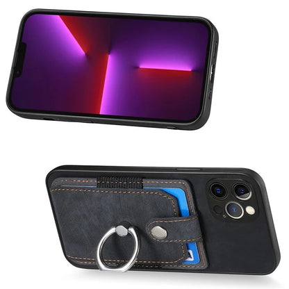 D2 For iPhone 13 Pro Max Anti-Scratch Phone Case Card Holder Ring Kickstand Phone Shell Cover
