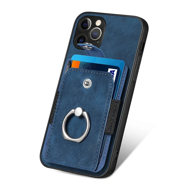 D2 For iPhone 13 Pro Max Anti-Scratch Phone Case Card Holder Ring Kickstand Phone Shell Cover