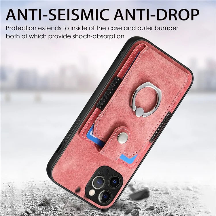 D2 For iPhone 13 Pro Max Anti-Scratch Phone Case Card Holder Ring Kickstand Phone Shell Cover