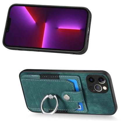 D2 For iPhone 13 Pro Max Anti-Scratch Phone Case Card Holder Ring Kickstand Phone Shell Cover