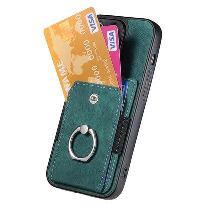D2 For iPhone 13 Pro Max Anti-Scratch Phone Case Card Holder Ring Kickstand Phone Shell Cover