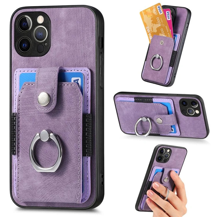 D2 For iPhone 13 Pro Max Anti-Scratch Phone Case Card Holder Ring Kickstand Phone Shell Cover
