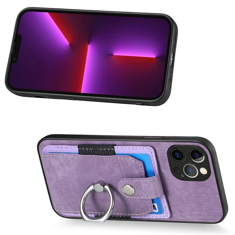 D2 For iPhone 13 Pro Max Anti-Scratch Phone Case Card Holder Ring Kickstand Phone Shell Cover