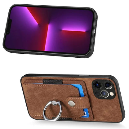 D2 For iPhone 13 Pro Max Anti-Scratch Phone Case Card Holder Ring Kickstand Phone Shell Cover
