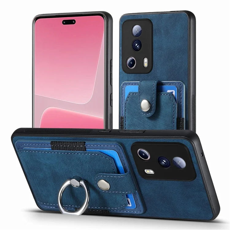 D2 Phone Case for Xiaomi 13 Lite / Civi 2 5G TPU+PU Leather Cover with Ring Kickstand