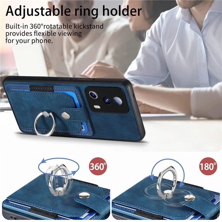 D2 Phone Case for Xiaomi 13 Lite / Civi 2 5G TPU+PU Leather Cover with Ring Kickstand